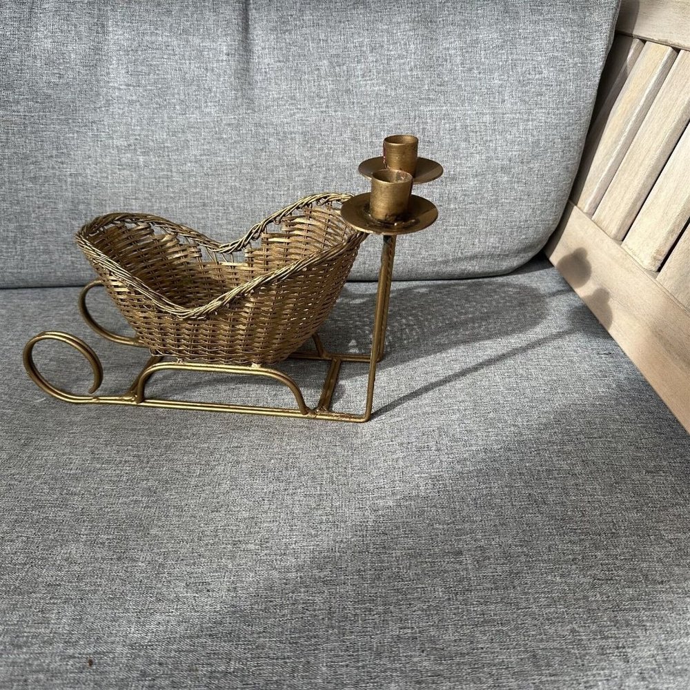 Metal Christmas Sleigh Candleholder Centerpiece Candle Holder Brass Gold